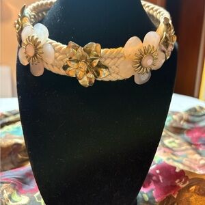 Source Unknown Floral Necklace with Gold and Cream Accents